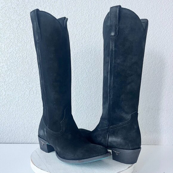 Lane Boots Shoes - Lane PLAIN JANE Womens Cowboy Boots 8 Black Suede Western Style Cowgirl 16" Tall